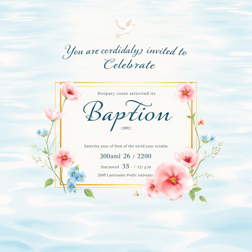 A beautifully designed baptism invitation featuring soft pastel colors