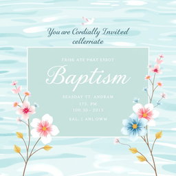 A beautifully designed baptism invitation featuring soft pastel colors