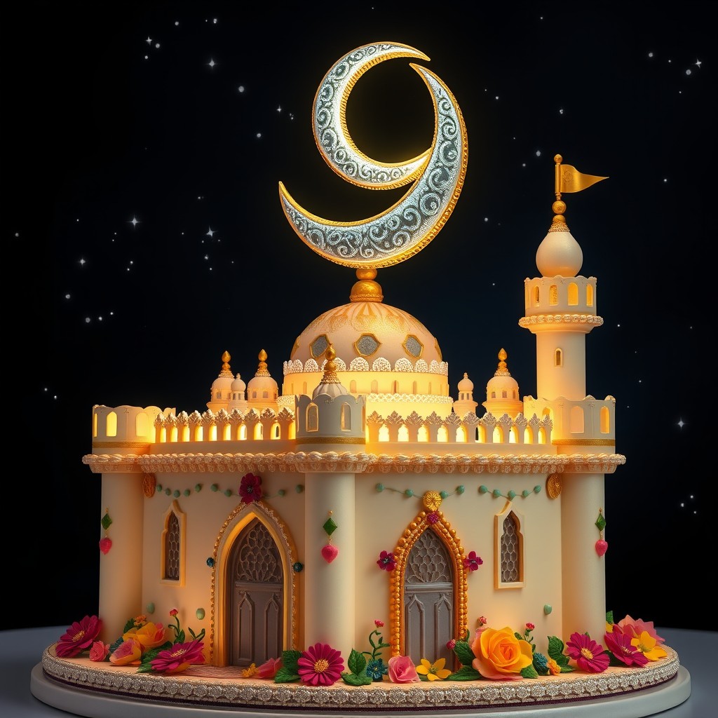 A stunning Sultan castle cake illuminated by a beautiful crescent moon