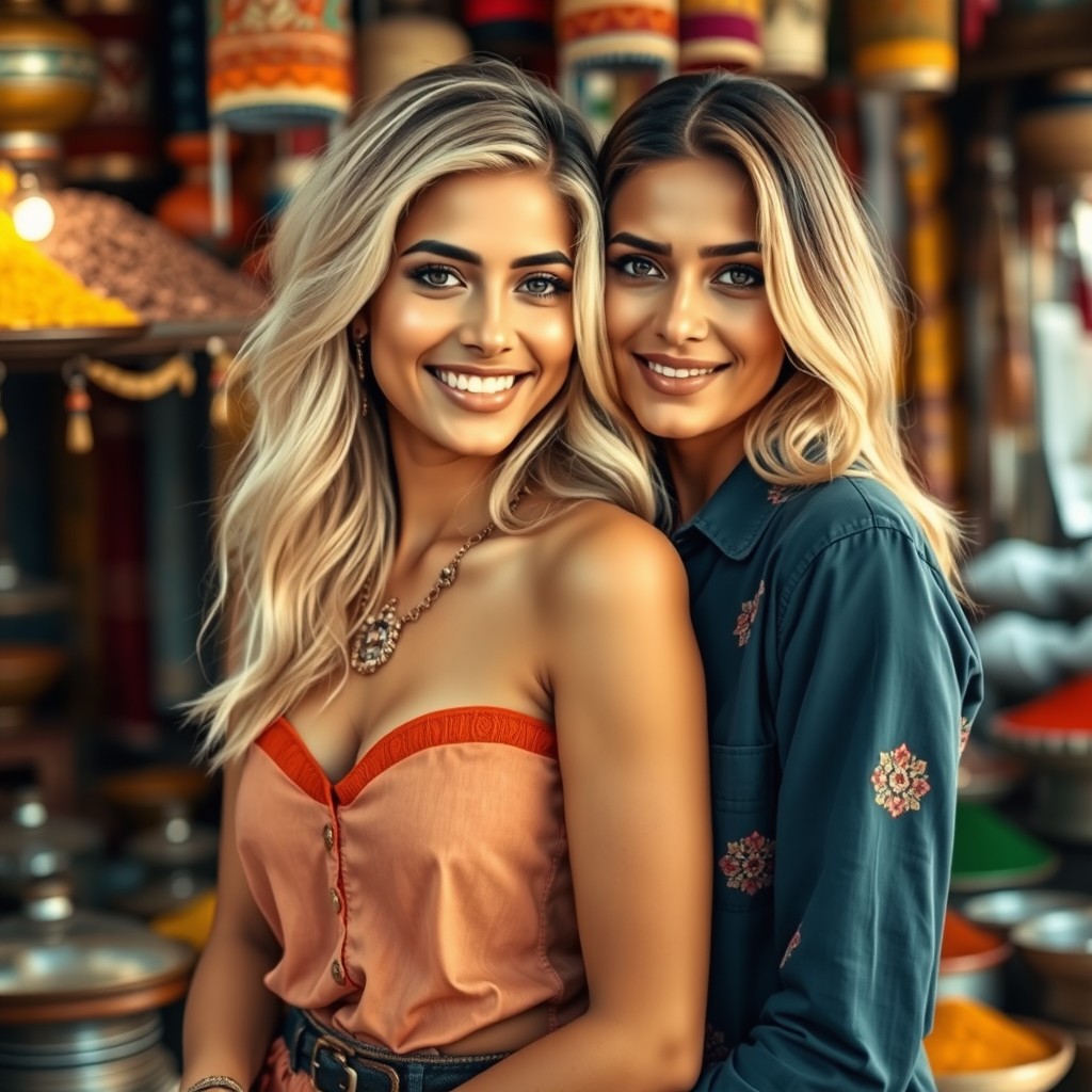 A captivating portrait of a stunning Indian woman with blonde hair, embodying an alluring and confident persona