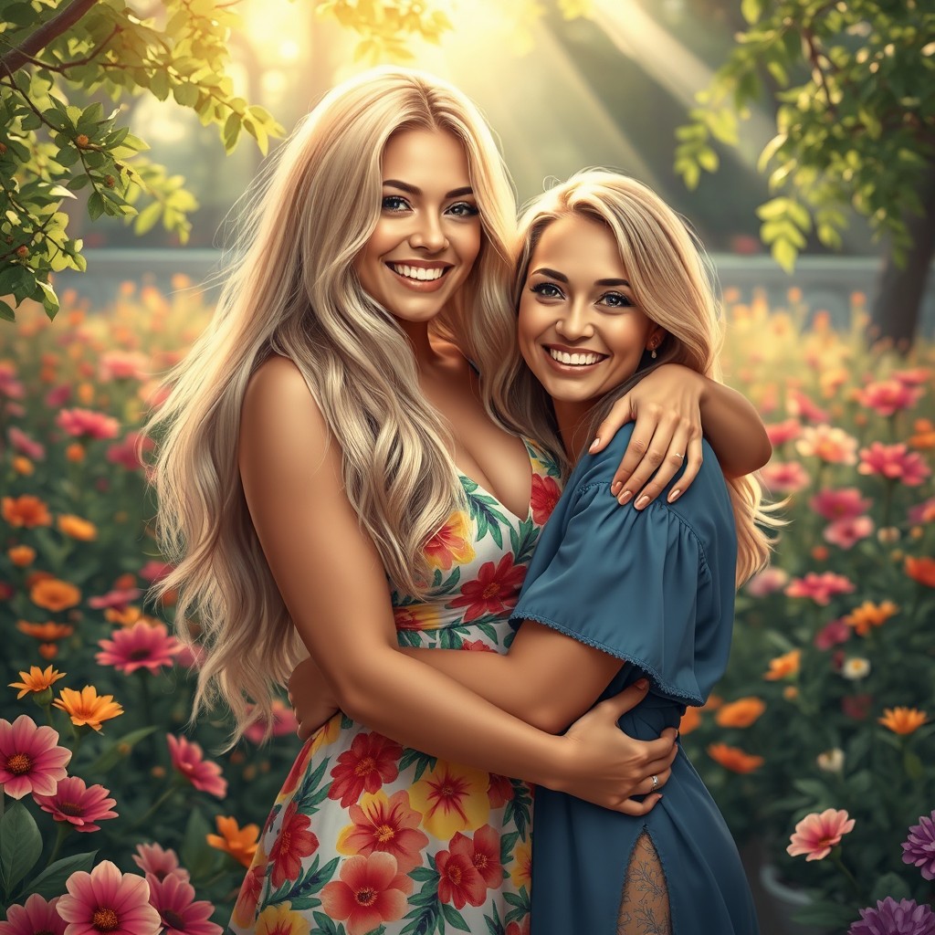 An artistic depiction of a beautiful blonde Latina woman with long, flowing hair, embracing her femininity with confidence