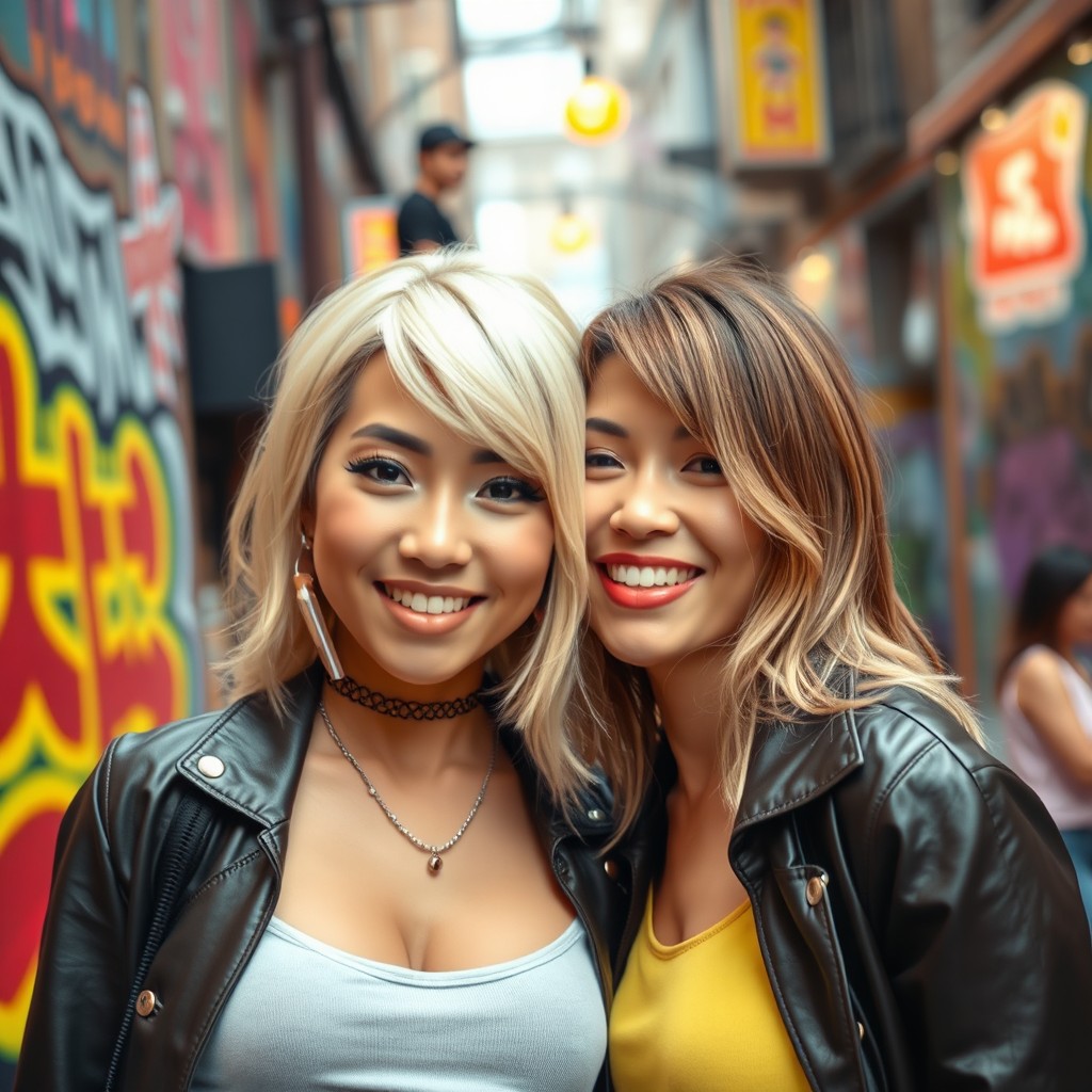 A strikingly beautiful Asian woman with blonde hair, showcasing her unique style and confidence