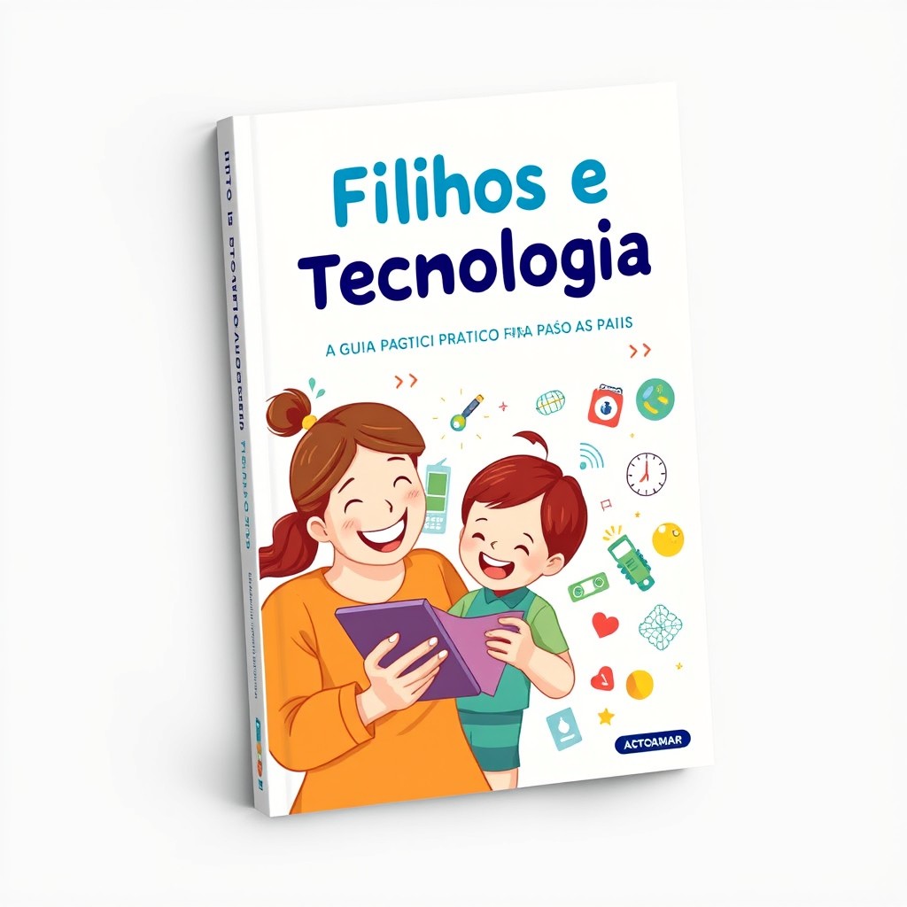 A captivating book cover design for "Filhos e Tecnologia: O Guia Prático para os Pais"