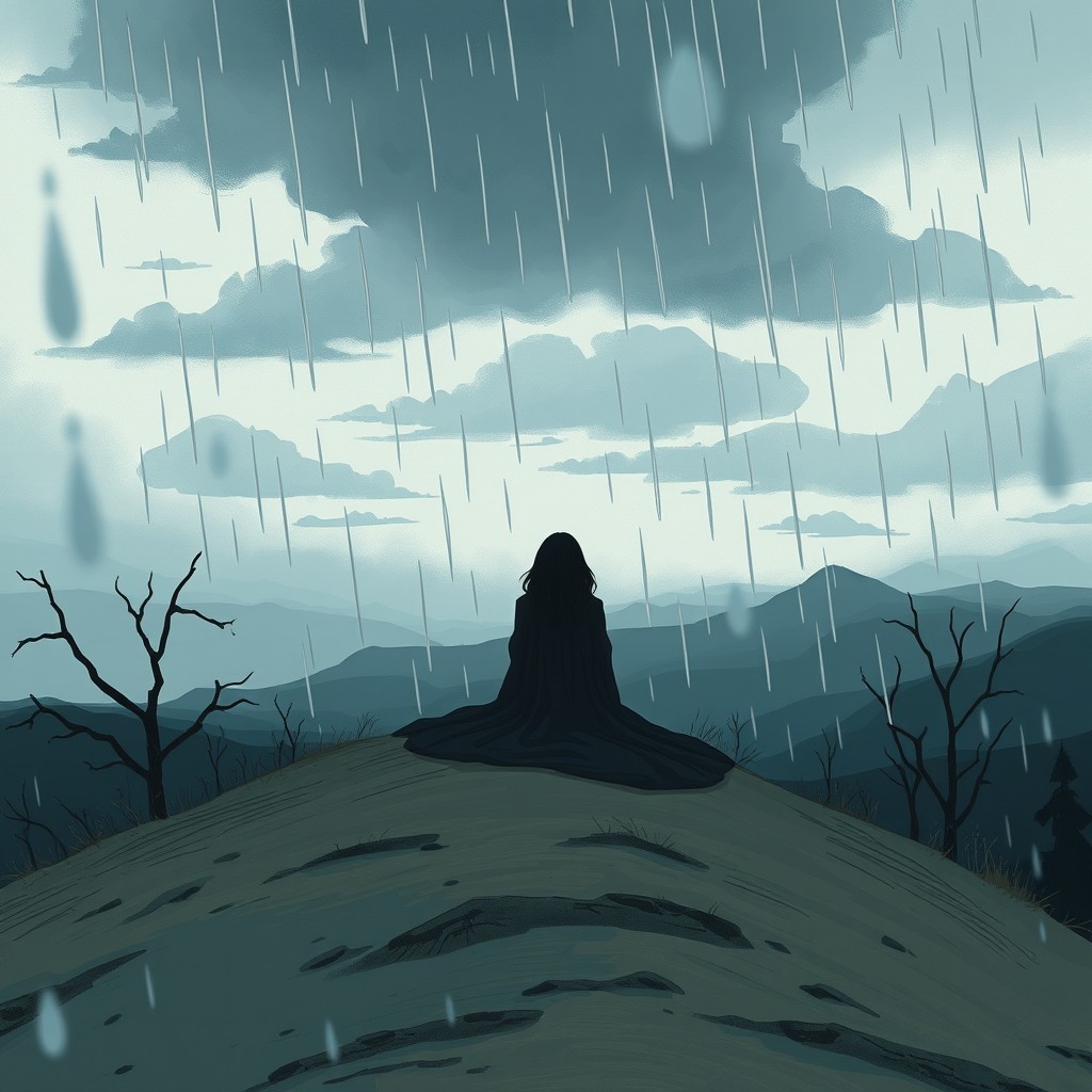 A deep and reflective illustration capturing the essence of unhappiness and sorrow