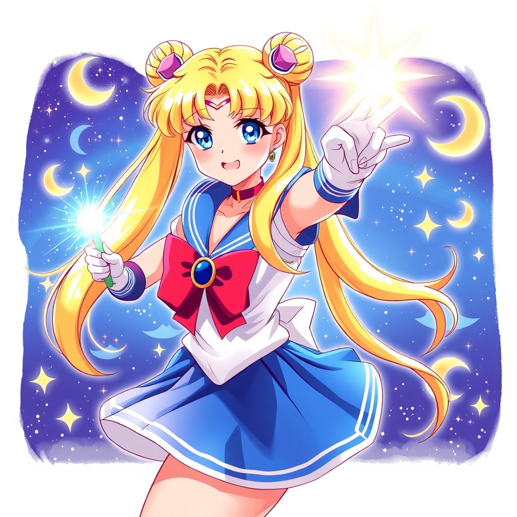 A vibrant illustration depicting a character inspired by the classic anime Sailor Moon