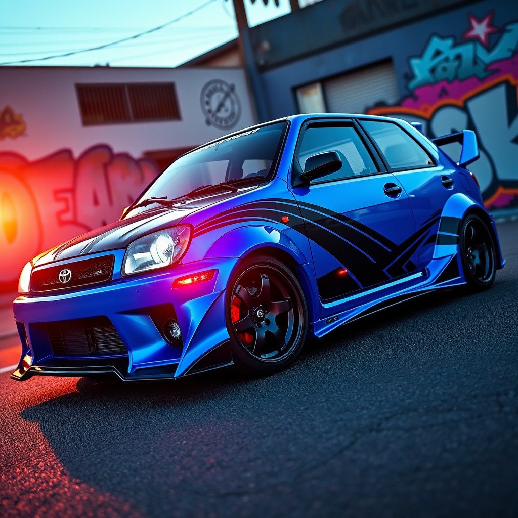 A modified Toyota Starlet, showcasing a vibrant and stylish look