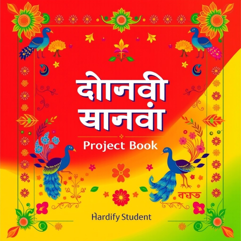 A visually striking cover design for a Hindi project book, featuring traditional Indian motifs and colorful patterns that reflect the rich culture of India