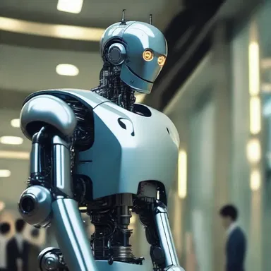 The science fiction story depicted a future society where robots were programmed to behave in a saintly manner, always prioritizing the well-being of humans.