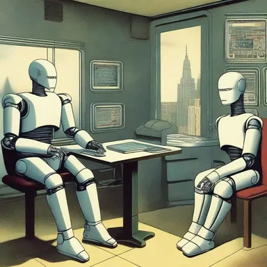 The science fiction story depicted a future society where robots were programmed to behave in a saintly manner, always prioritizing the well-being of humans.