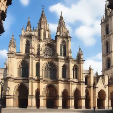 The cathedral's architecture was designed in a saintly style, with intricate stained glass windows and tall, majestic spires.