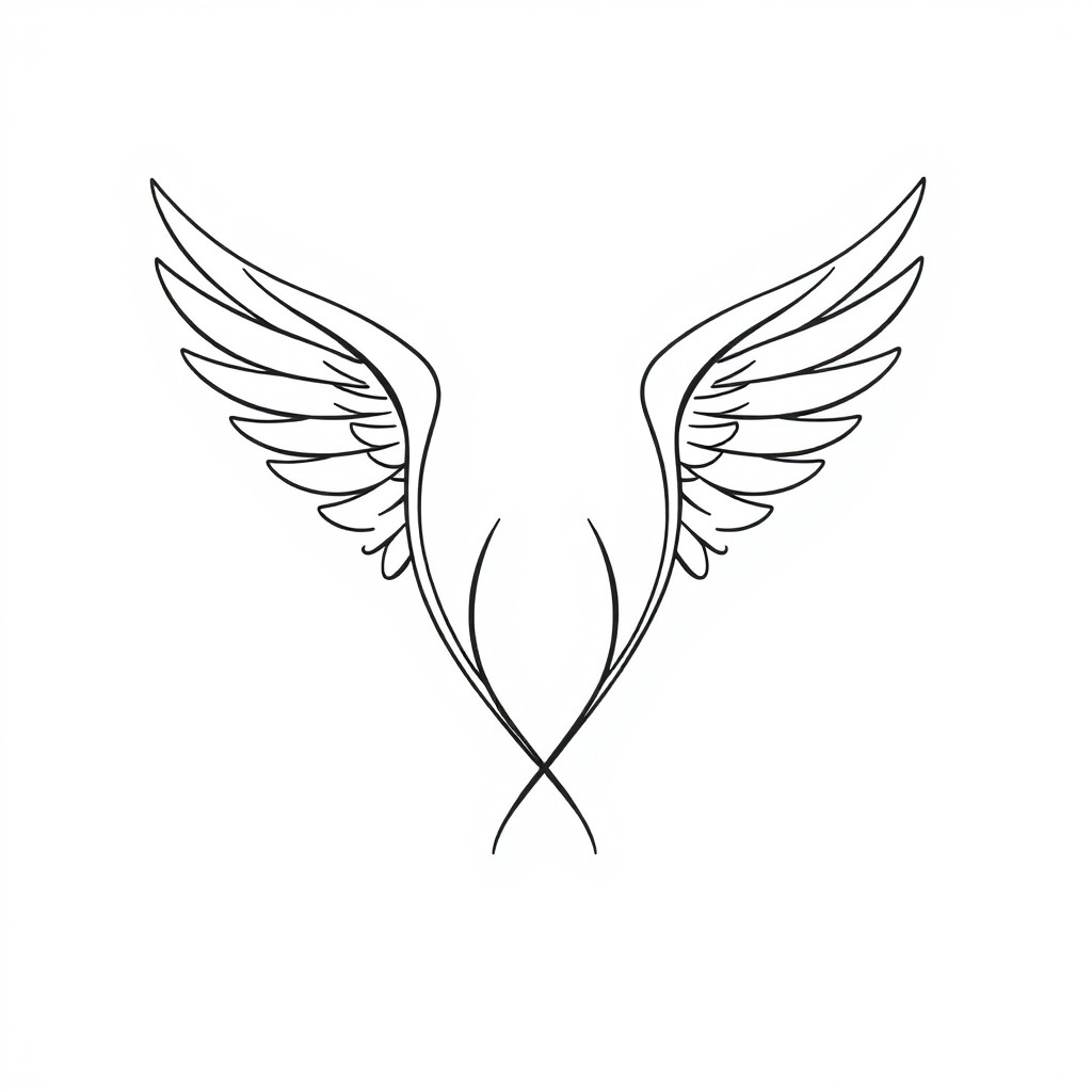 An abstract depiction of two wings designed as entwined loops, created using a single continuous freehand line drawing