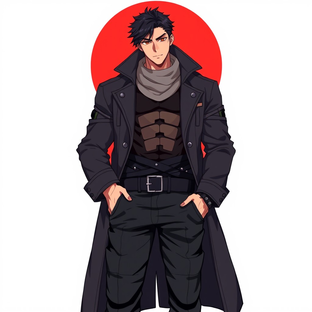 An anime-style male original character (OC) with a tall and muscular 8-pack lean physique