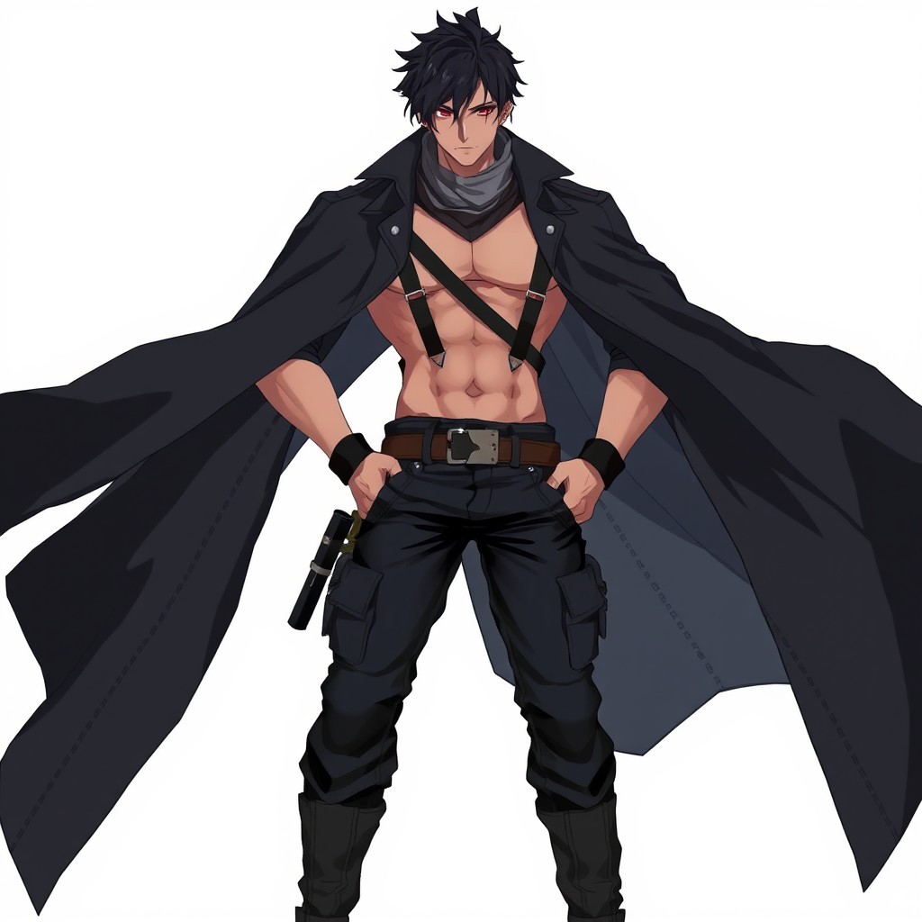An anime male original character (OC) featuring a tall, muscular physique with an impressive eight-pack