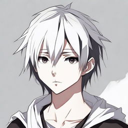 Anime-style 16/17 year old boy with half black, half white hair