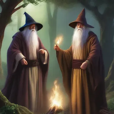 The hero in the fantasy novel seeks succor from a wise old wizard to defeat the evil sorcerer.