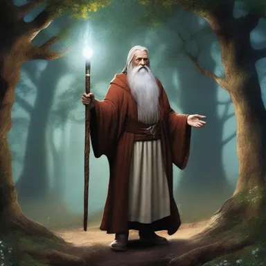 The hero in the fantasy novel seeks succor from a wise old wizard to defeat the evil sorcerer.
