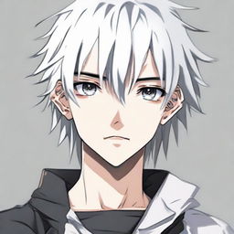 Anime-style 16/17 year old boy with half black, half white hair