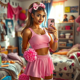 A stunning 18-year-old Arabic woman with a gorgeous thin and slender figure, featuring large breasts, a tiny waist, and very wide hips