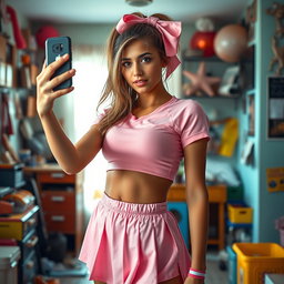 A stunning 18-year-old Arabic woman with a gorgeous thin and slender figure, featuring large breasts, a tiny waist, and very wide hips