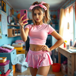 A stunning 18-year-old Arabic woman with a gorgeous thin and slender figure, showcasing large breasts, a tiny waist, and very wide hips