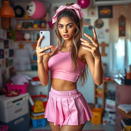 A stunning 18-year-old Arabic woman with a gorgeous thin and slender figure, showcasing large breasts, a tiny waist, and very wide hips