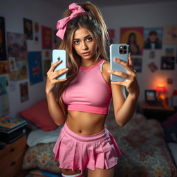 A stunning 18-year-old Arabic woman with a gorgeous thin and slender figure, showcasing large breasts, a tiny waist, and very wide hips