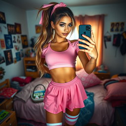 A stunning 18-year-old Arabic woman with a gorgeous thin and slender figure, featuring large breasts, a tiny waist, and very wide hips