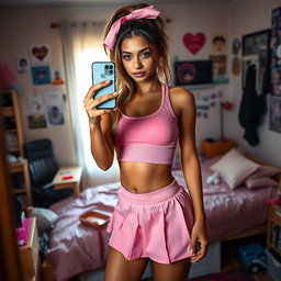 A stunning 18-year-old Arabic woman with a gorgeous thin and slender figure, featuring large breasts, a tiny waist, and very wide hips