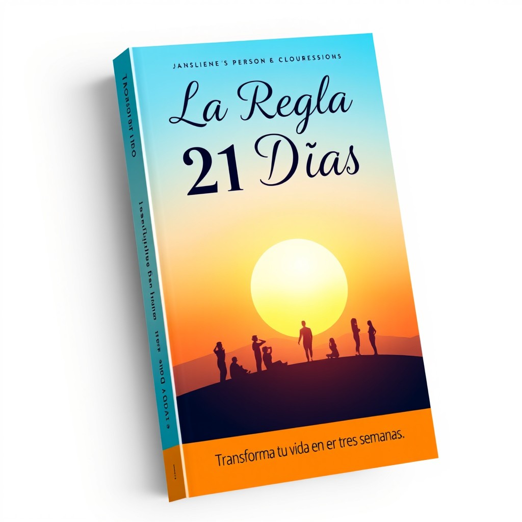A captivating book cover design for a personal development book titled "La Regla de 21 Días"
