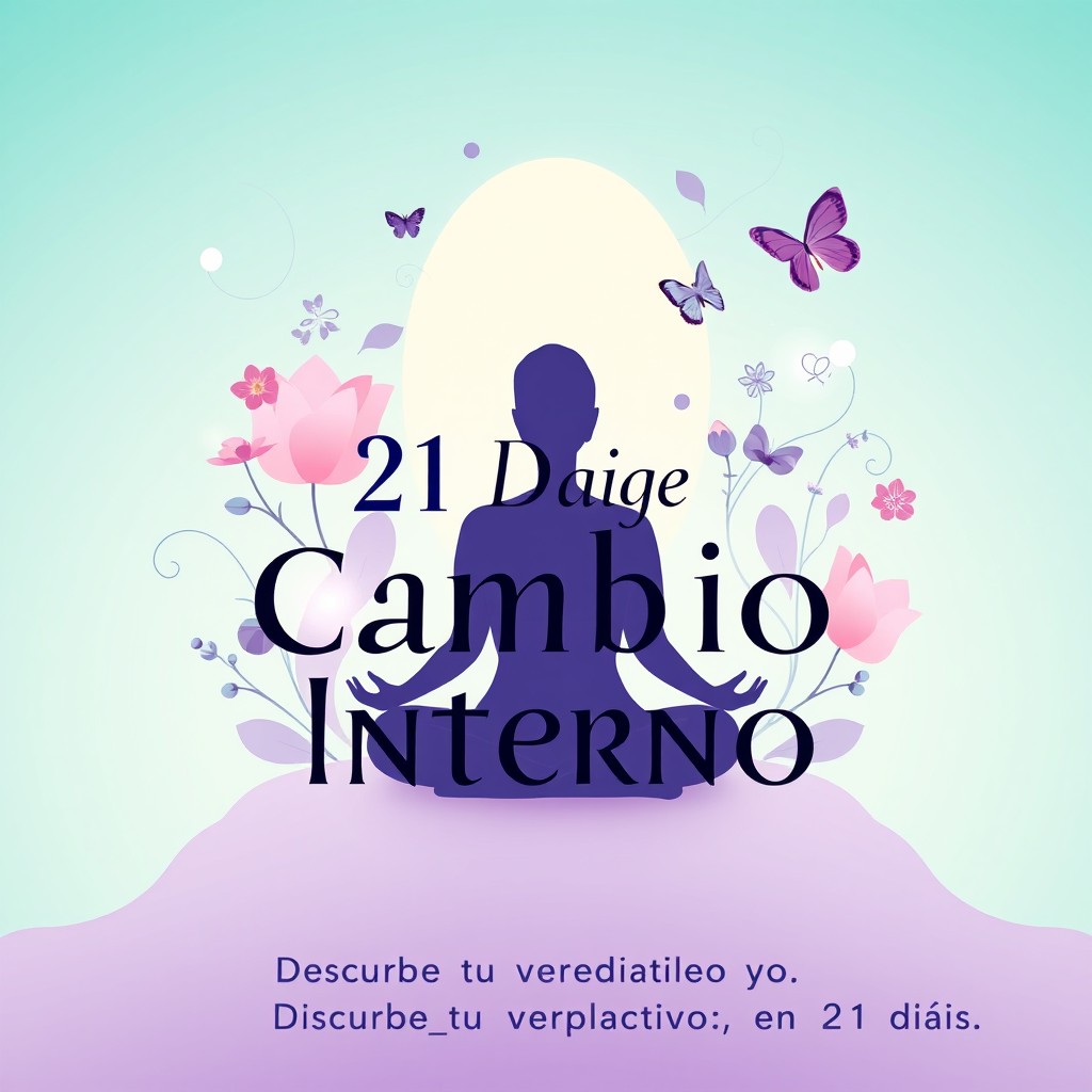A visually striking book cover design for a personal development book titled "21 Días de Cambio Interno"