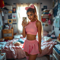 A gorgeous 18-year-old Arabic woman with a stunning thin and slender figure, featuring large breasts, a tiny waist, and very wide hips