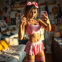 A gorgeous 18-year-old Arabic woman with a captivating thin and slender figure, featuring large breasts, a tiny waist, and very wide hips