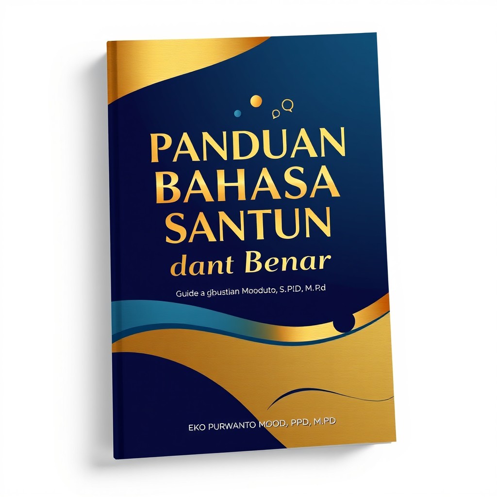 A creative and professional book cover design for a guide titled 'Panduan Bahasa Santun dan Benar' by Eko Purwanto Mooduto, S