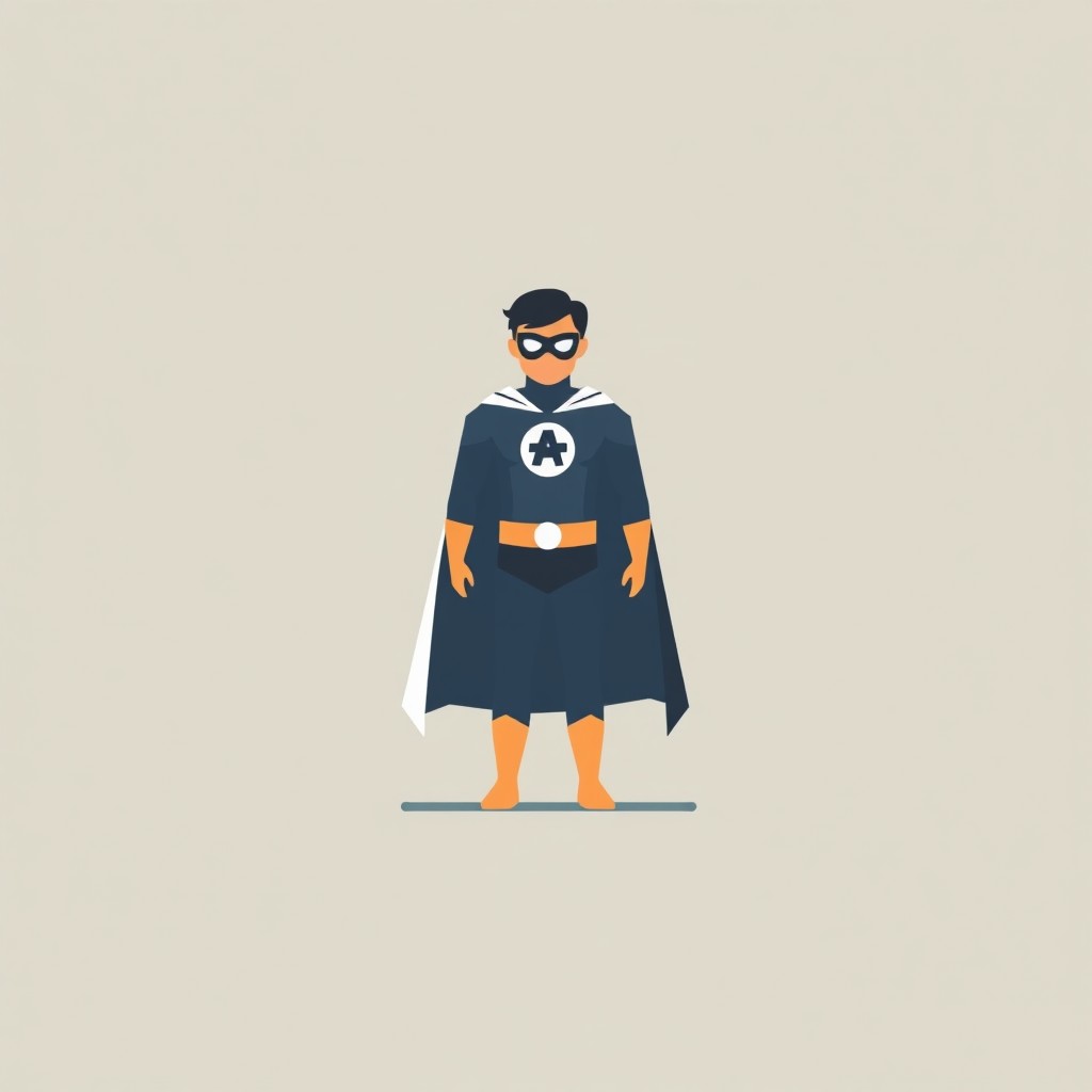 A minimalist depiction of a superhero character, featuring a simple design with minimal pixelation