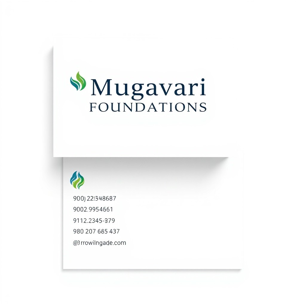 Design a modern and elegant visiting card for 'Mugavari Foundations'