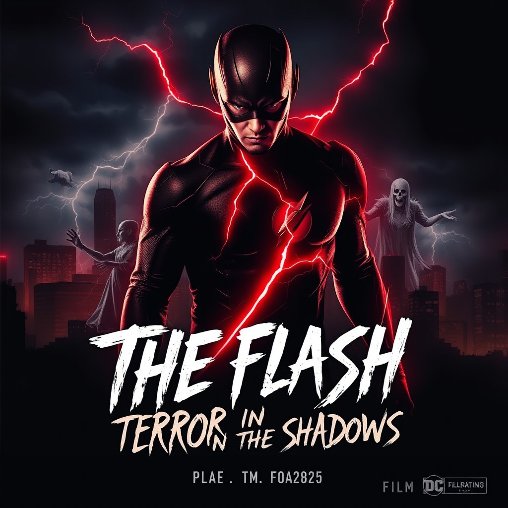 A horror-themed movie poster featuring The Flash, the iconic DC superhero