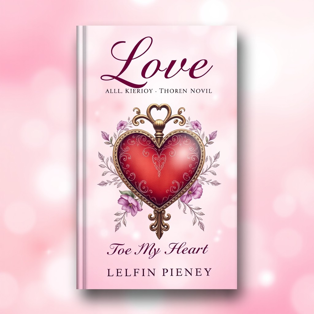 A beautifully designed book cover for a romantic novel titled 'Love: The Key to My Heart