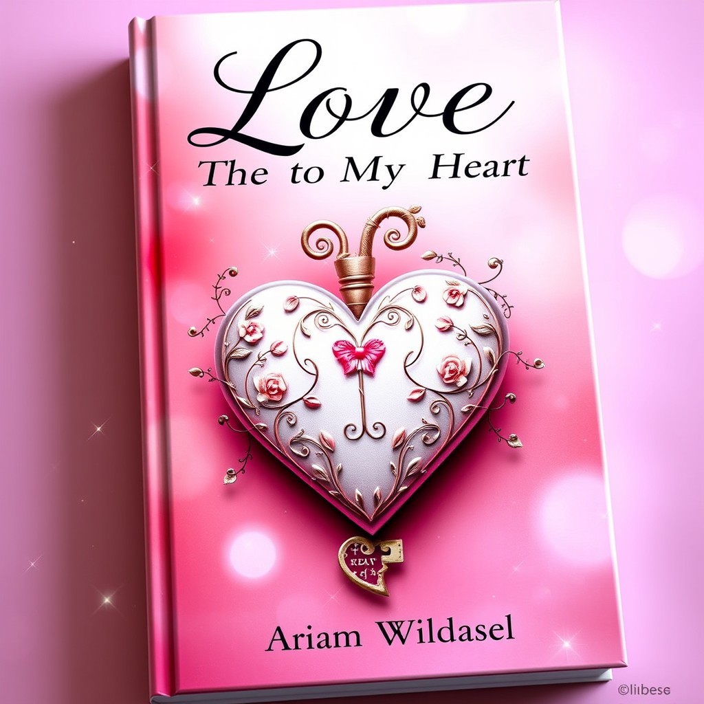 A captivating book cover for a romantic novel titled 'Love: The Key to My Heart