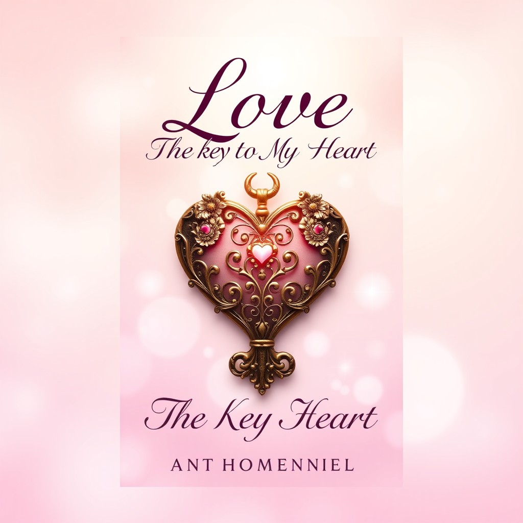 An enchanting book cover design for the romantic novel titled 'Love: The Key to My Heart