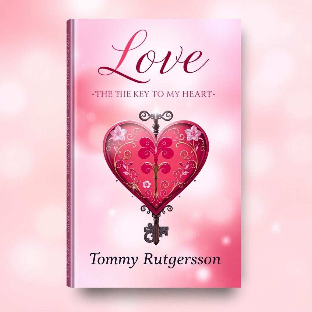 A beautiful book cover design for a romantic novel titled 'Love: The Key to My Heart' by Tommy Rutgersson