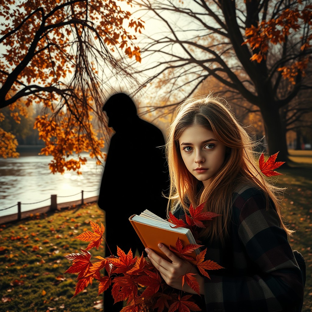 A captivating book cover for a thrilling mystery novel set in a warm autumn in London