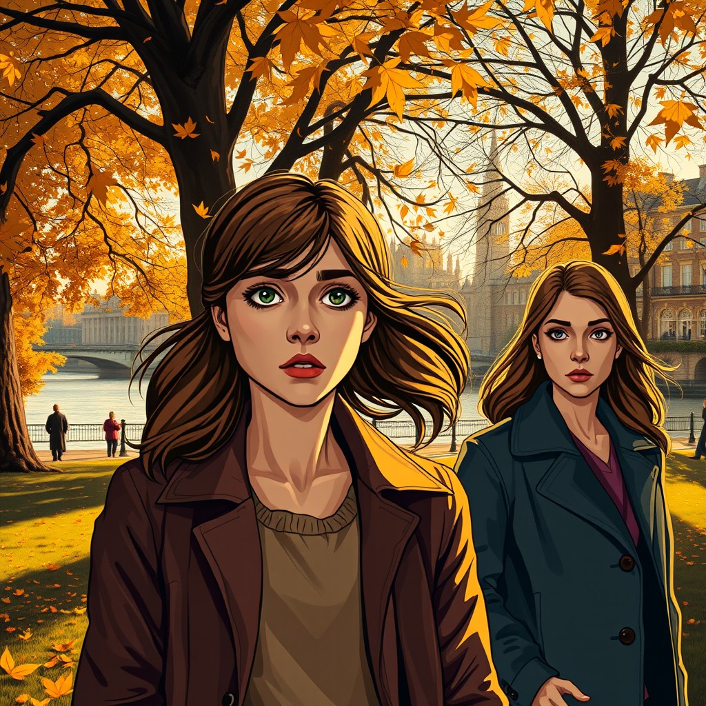 In a picturesque London park bathed in the golden light of a rare warm autumn day, a dramatic scene unfolds as a famous art dealer is brutally murdered