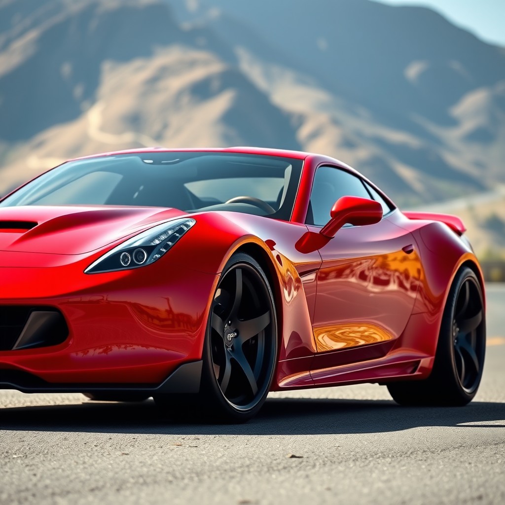 A vibrant red sports car with large, striking wheels that emphasize its dynamic design