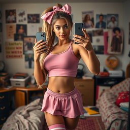 A beautiful 18-year-old Arabic woman with a stunningly thin physique, showcasing large breasts, a tiny waist, and very wide hips