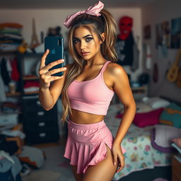 A stunning 18-year-old Arabic woman with an alluringly thin and slender figure, featuring large breasts, a tiny waist, and very wide hips