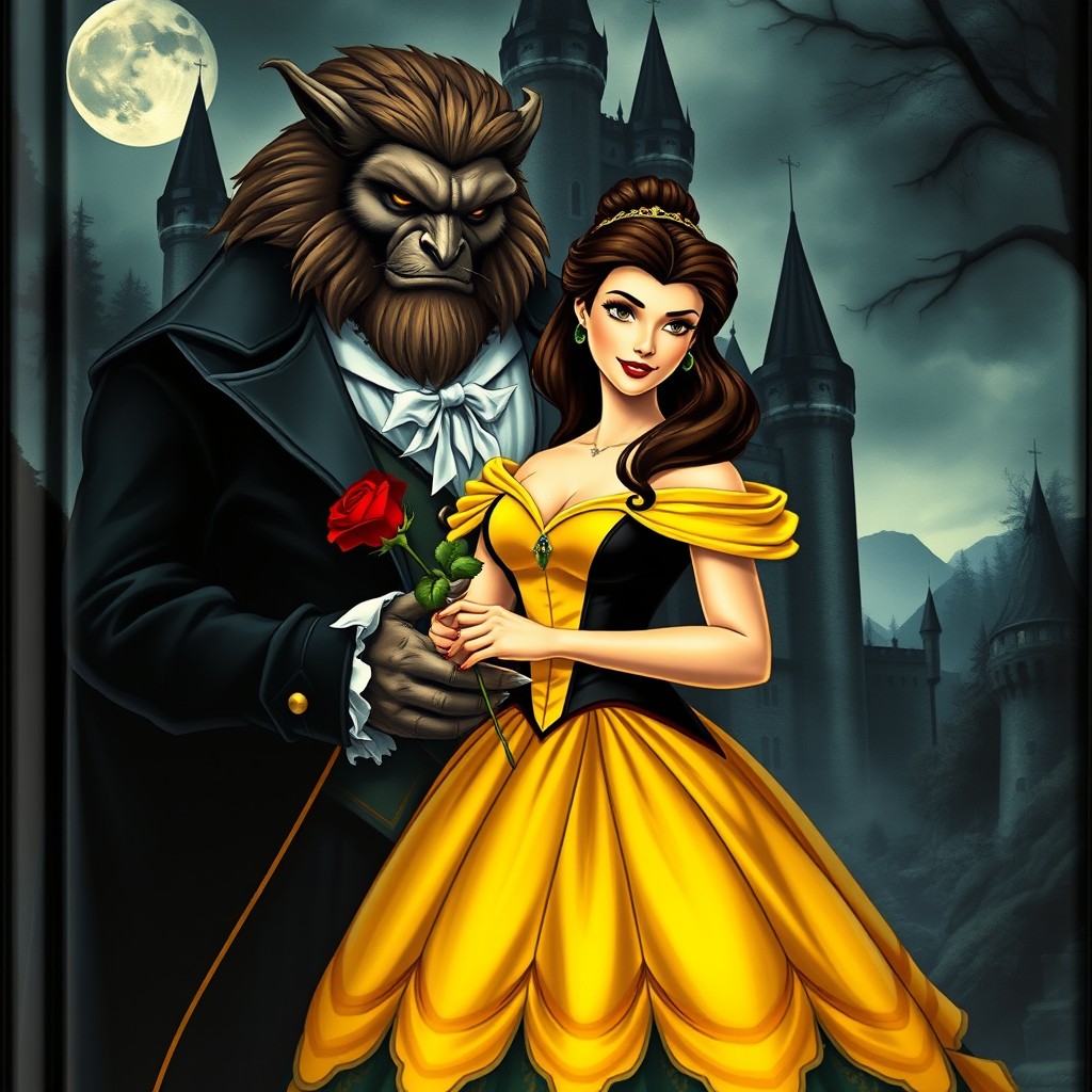 A dark romance version of Beauty and the Beast, featuring Belle as incredibly beautiful and submissive