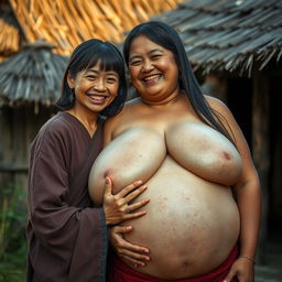 In a medieval Indonesian village, a young, very petite and malnourished Indonesian woman with decayed teeth is dressed in a long, fully-closed Buddhist robe