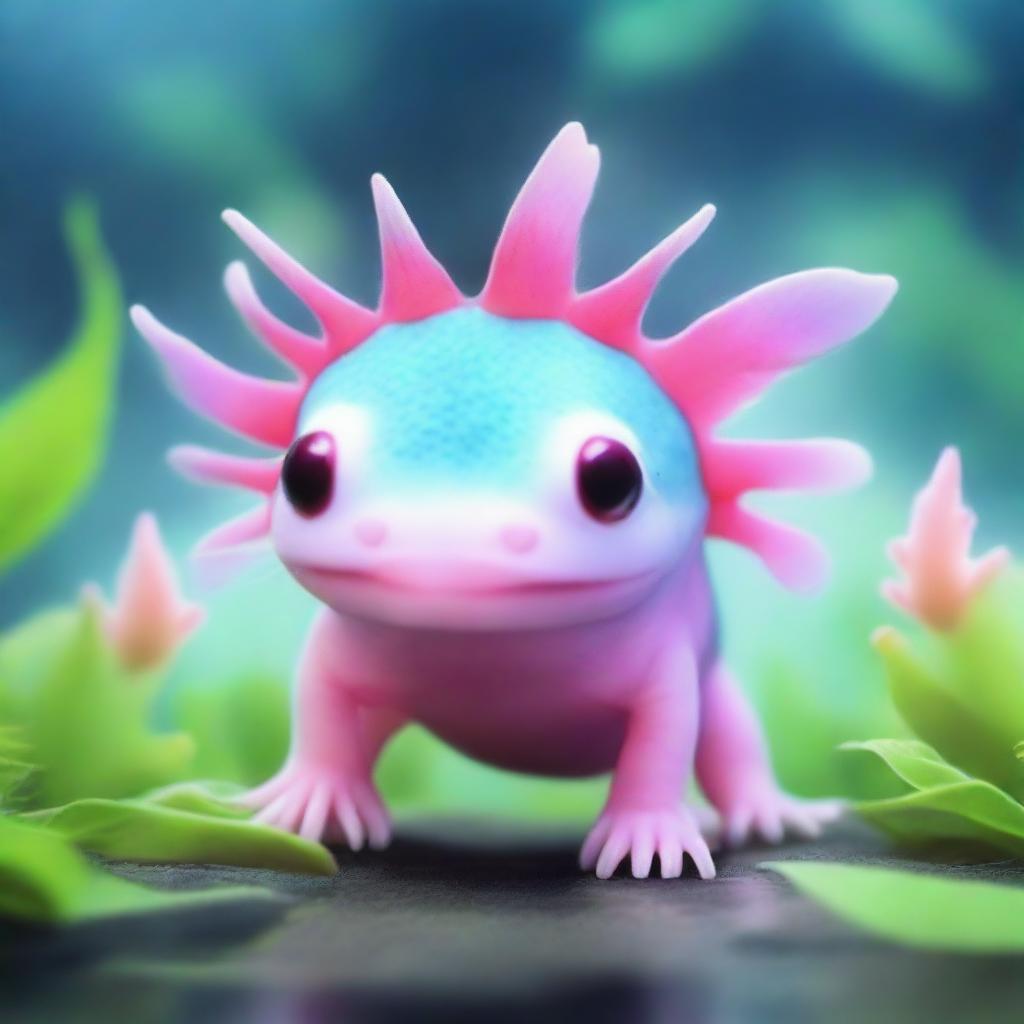 An image of a cute and colorful axolotl