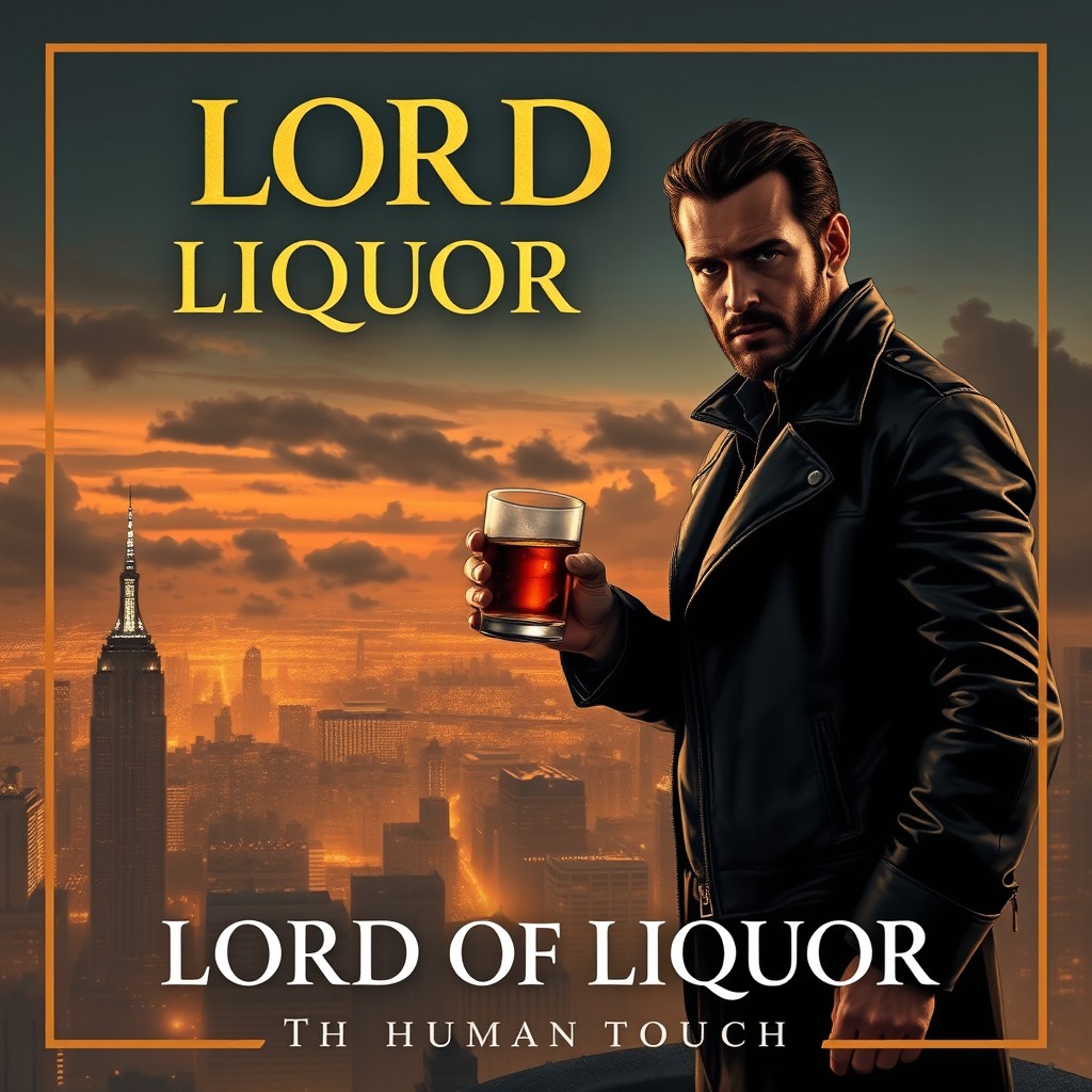 A high-definition book cover illustration for a thriller/fantasy novel titled 'LORD OF LIQUOR' with the subtitle 'The Midnight Kingdom'