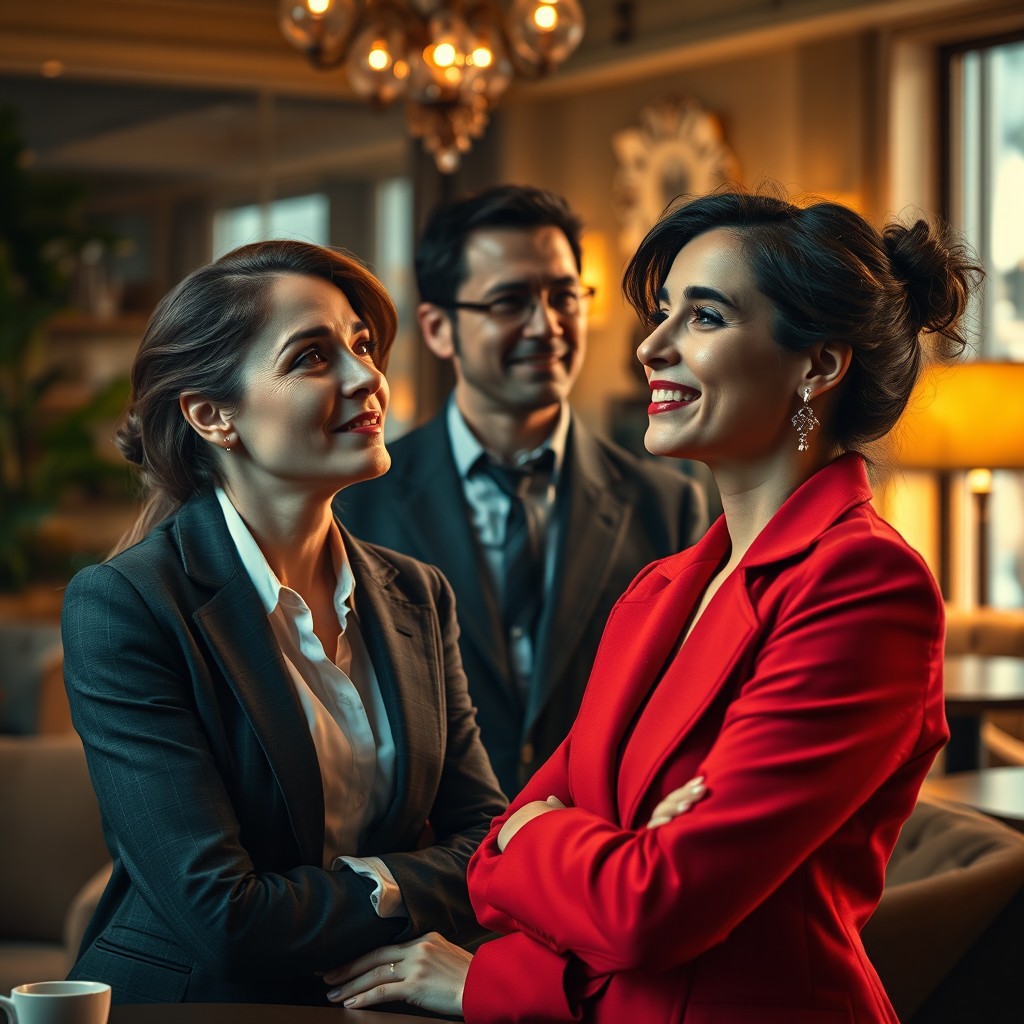 A complex love triangle scene featuring two women and a man